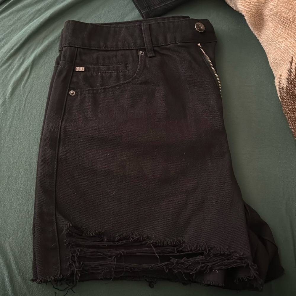 Black denim shorts